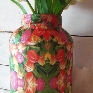 Nagyméretű üveg virág váza , Otthon & Életmód, Dekoráció, Virágdísz és tartó, Váza, Decoupage, transzfer és szalvétatechnika, MESKA