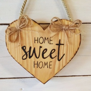 Home sweet home szív formájú fatábla , Otthon & Életmód, Ház & Kert, Isten hozott tábla, Famegmunkálás, Gravírozás, pirográfia, MESKA