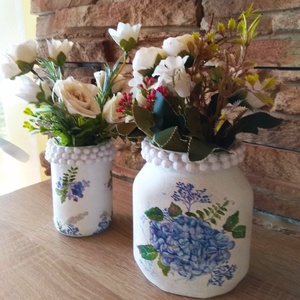 2 darabos üveg váza szett, Otthon & Életmód, Dekoráció, Virágdísz és tartó, Váza, Decoupage, transzfer és szalvétatechnika, MESKA
