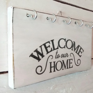 Welcome home fali kulcstartó vintage stílusban , Otthon & Életmód, Dekoráció, Fali és függő dekoráció, Fali kulcstartó, Decoupage, transzfer és szalvétatechnika, Famegmunkálás, MESKA