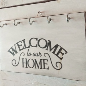 Welcome home fali kulcstartó vintage stílusban  - otthon & életmód - dekoráció - fali és függő dekoráció - fali kulcstartó - Meska.hu
