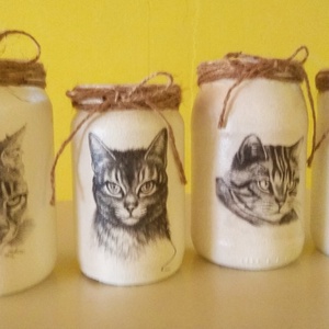 Cicás üveg dekoráció szett , Otthon & Életmód, Dekoráció, Virágdísz és tartó, Váza, Decoupage, transzfer és szalvétatechnika, Újrahasznosított alapanyagból készült termékek, MESKA