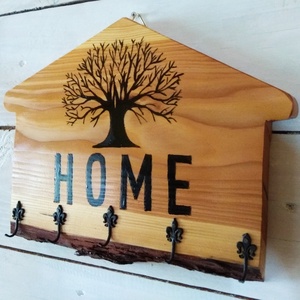 Házikó formájú HOME fali kulcstartó , Otthon & Életmód, Dekoráció, Fali és függő dekoráció, Fali kulcstartó, Famegmunkálás, Gravírozás, pirográfia, MESKA