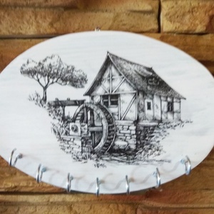 Vintage stílusú házikós fali kulcstartó , Otthon & Életmód, Dekoráció, Fali és függő dekoráció, Fali kulcstartó, Decoupage, transzfer és szalvétatechnika, Famegmunkálás, MESKA