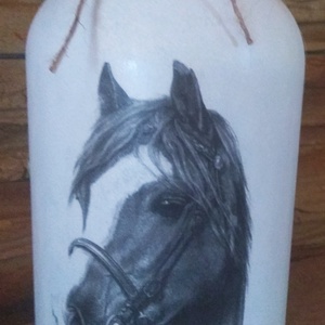 Lovas üveg váza , Otthon & Életmód, Dekoráció, Virágdísz és tartó, Váza, Decoupage, transzfer és szalvétatechnika, Újrahasznosított alapanyagból készült termékek, MESKA