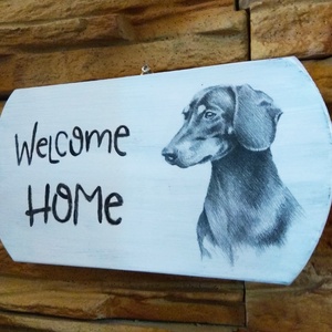 Tacsis üdvözlő tábla Welcome home felirattal  - otthon & életmód - ház & kert - isten hozott tábla - Meska.hu