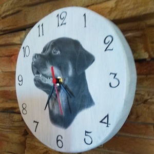 Rottweiler kutyás fa falióra  - otthon & életmód - dekoráció - fali és függő dekoráció - falióra & óra - Meska.hu
