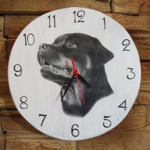 Rottweiler kutyás fa falióra , Otthon & Életmód, Dekoráció, Fali és függő dekoráció, Falióra & óra, Decoupage, transzfer és szalvétatechnika, Famegmunkálás, MESKA