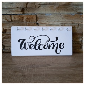 Welcome fehér fa fali kulcstartó  - otthon & életmód - dekoráció - fali és függő dekoráció - fali kulcstartó - Meska.hu