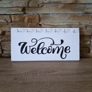 Welcome fehér fa fali kulcstartó  - otthon & életmód - dekoráció - fali és függő dekoráció - fali kulcstartó - Meska.hu