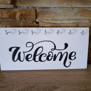 Welcome fehér fa fali kulcstartó  - otthon & életmód - dekoráció - fali és függő dekoráció - fali kulcstartó - Meska.hu