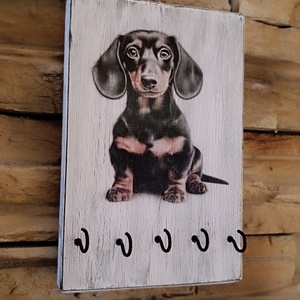 Vintage stílusú fali kulcstartó tacskó kutyussal  - otthon & életmód - dekoráció - fali és függő dekoráció - fali kulcstartó - Meska.hu