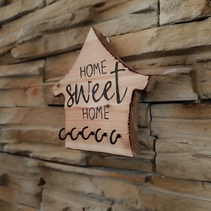 Home sweet home felirattal díszített fából készült fali kulcstartó  - otthon & életmód - dekoráció - fali és függő dekoráció - fali kulcstartó - Meska.hu