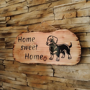 Nagyméretű tacskós fatábla home sweet home felirattal  - otthon & életmód - ház & kert - isten hozott tábla - Meska.hu