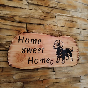 Nagyméretű tacskós fatábla home sweet home felirattal  - otthon & életmód - ház & kert - isten hozott tábla - Meska.hu