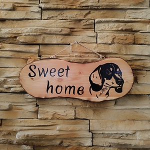 Sweet home fatábla tacskó kutyussal  - otthon & életmód - ház & kert - isten hozott tábla - Meska.hu