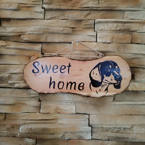 Sweet home fatábla tacskó kutyussal  - otthon & életmód - ház & kert - isten hozott tábla - Meska.hu