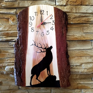 Szarvas sziluettel díszített fa falióra  - otthon & életmód - dekoráció - fali és függő dekoráció - falióra & óra - Meska.hu