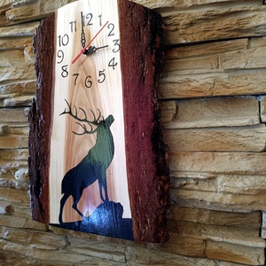 Szarvas sziluettel díszített fa falióra  - otthon & életmód - dekoráció - fali és függő dekoráció - falióra & óra - Meska.hu