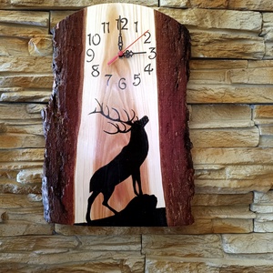 Szarvas sziluettel díszített fa falióra  - otthon & életmód - dekoráció - fali és függő dekoráció - falióra & óra - Meska.hu