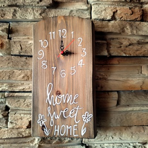 Dió színű fa falióra home sweet home felirattal  - otthon & életmód - dekoráció - fali és függő dekoráció - falióra & óra - Meska.hu