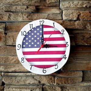 Amerikai stílusú,fából készült falióra , Otthon & Életmód, Dekoráció, Fali és függő dekoráció, Falióra & óra, Famegmunkálás, Decoupage, transzfer és szalvétatechnika, MESKA