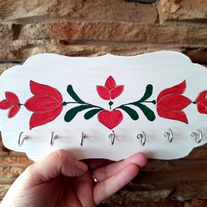 Fából készült tulipános fali kulcstartó , Otthon & Életmód, Dekoráció, Fali és függő dekoráció, Fali kulcstartó, Famegmunkálás, MESKA