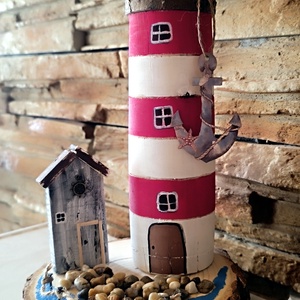 Fa korong dekoráció világító toronnyal  - otthon & életmód - dekoráció - asztal és polc dekoráció - asztaldísz - Meska.hu