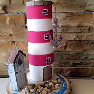 Fa korong dekoráció világító toronnyal  - otthon & életmód - dekoráció - asztal és polc dekoráció - asztaldísz - Meska.hu