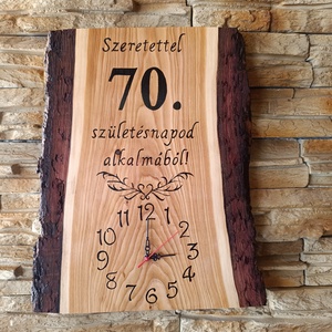 Fából készült egyedi tervezésű falióra 70. születésnap alkalmából  - Meska.hu