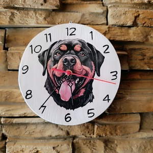 Fából készült falióra rottweiler kutyussal , Otthon & Életmód, Dekoráció, Fali és függő dekoráció, Falióra & óra, Famegmunkálás, MESKA