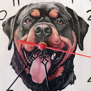Fából készült falióra rottweiler kutyussal  - otthon & életmód - dekoráció - fali és függő dekoráció - falióra & óra - Meska.hu