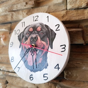 Fából készült falióra rottweiler kutyussal  - otthon & életmód - dekoráció - fali és függő dekoráció - falióra & óra - Meska.hu