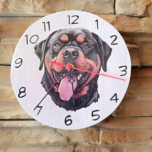 Fából készült falióra rottweiler kutyussal  - otthon & életmód - dekoráció - fali és függő dekoráció - falióra & óra - Meska.hu