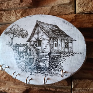 Régi vízimalom.Vintage stílusú fa fali kulcstartó  - Meska.hu