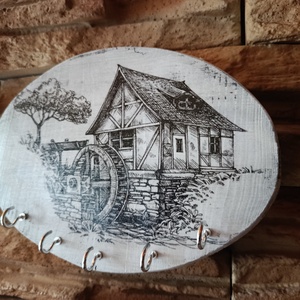 Régi vízimalom.Vintage stílusú fa fali kulcstartó  - otthon & életmód - dekoráció - fali és függő dekoráció - fali kulcstartó - Meska.hu
