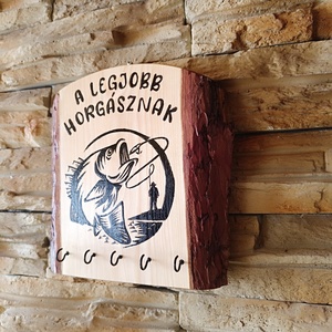 Fa fali kulcstartó a legjobb horgásznak  - otthon & életmód - dekoráció - fali és függő dekoráció - fali kulcstartó - Meska.hu
