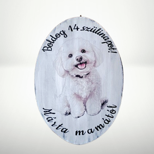Vintage stílusú,egyedi felirattal díszített,szülinapi fa tábla kedvenc kutyusoddal  - Meska.hu