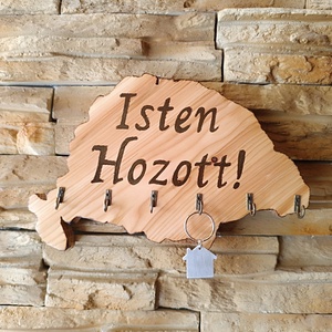 Régi Magyarország formájú fa fali kulcstartó Isten hozott felirattal díszítve  - Meska.hu