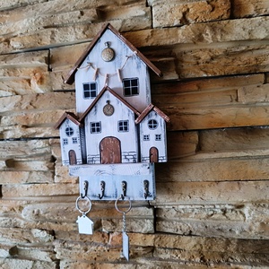 Egyedi, házikós fából készült fali kulcstartó , Otthon & Életmód, Dekoráció, Fali és függő dekoráció, Fali kulcstartó, Famegmunkálás, MESKA