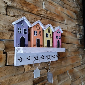 Fából készült házikós fali kulcstartó  - otthon & életmód - dekoráció - fali és függő dekoráció - fali kulcstartó - Meska.hu