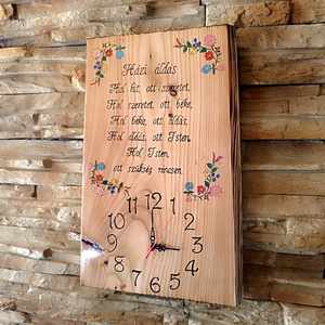 Nagyméretű, fából készült kézműves falióra magyaros virág mintával és Házi Áldással - otthon & életmód - dekoráció - fali és függő dekoráció - falióra & óra - Meska.hu