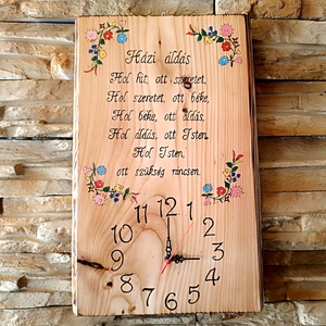 Nagyméretű, fából készült kézműves falióra magyaros virág mintával és Házi Áldással - otthon & életmód - dekoráció - fali és függő dekoráció - falióra & óra - Meska.hu