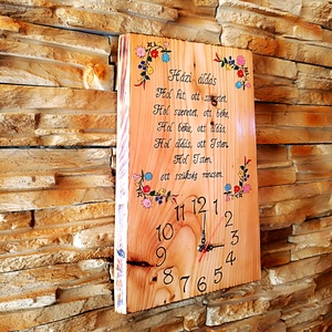 Nagyméretű, fából készült kézműves falióra magyaros virág mintával és Házi Áldással - otthon & életmód - dekoráció - fali és függő dekoráció - falióra & óra - Meska.hu