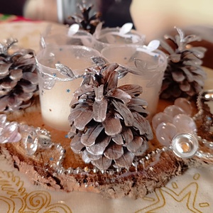 Adventi asztaldísz fakorongon 4 gyertyával 1. - karácsony - adventi díszek - adventi gyertyadíszek és koszorúdíszek - Meska.hu