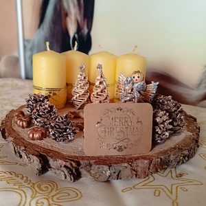 Angyalkás adventi asztaldísz fakorongon 4 gyertyával , Karácsony, Adventi díszek, Adventi asztaldísz, Famegmunkálás, MESKA