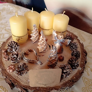 Angyalkás adventi asztaldísz fakorongon 4 gyertyával  - karácsony - adventi díszek - adventi asztaldísz - Meska.hu