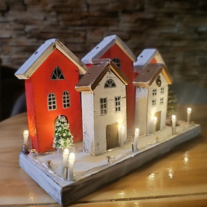 Karácsonyi falu asztal vagy ablakdísz LED világítással , Karácsony, Karácsonyi lakásdekoráció, Karácsonyi falu, házikó, Famegmunkálás, MESKA