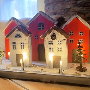 Karácsonyi falu asztal vagy ablakdísz LED világítással  - karácsony - karácsonyi lakásdekoráció - karácsonyi falu, házikó - Meska.hu