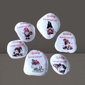Karácsonyi ajándék kísérő kövek, Karácsony, Karácsonyi ajándékozás, Karácsonyi ajándékcsomagolás, Decoupage, transzfer és szalvétatechnika, MESKA
